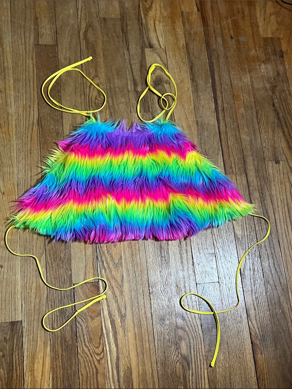 Rainbow faux fur halter top